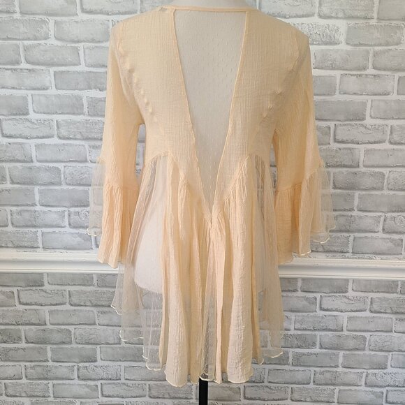 Rebellion Gauze Lace Bell Sleeve Blouse Top Sheer Romantic Feminine Boho Chic M - Picture 11 of 11